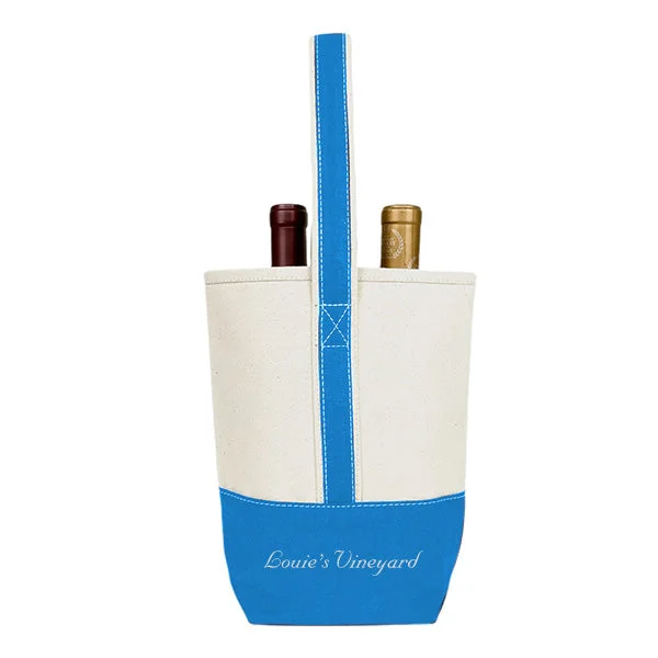 16 Oz. Premium Blue Canvas 2 Bottle Wine Tote Bag (Q881211)