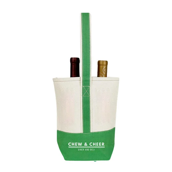 16 Oz. Premium Green Canvas 2 Bottle Wine Tote Bag (Q481211)