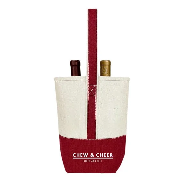 16 Oz. Premium Maroon Canvas 2 Bottle Wine Tote Bag (Q271211)