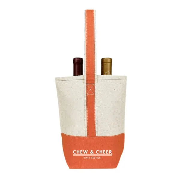 16 Oz. Premium Orange Canvas 2 Bottle Wine Tote Bag (Q581211)