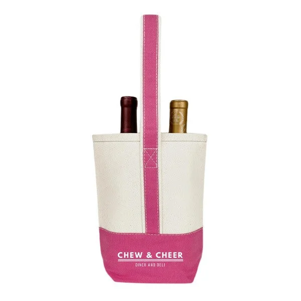 16 Oz. Premium Pink Canvas 2 Bottle Wine Tote Bag (Q681211)