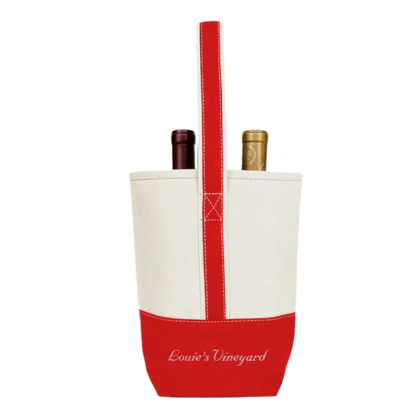 16 Oz. Premium Red Canvas 2 Bottle Wine Tote Bag (Q781211)