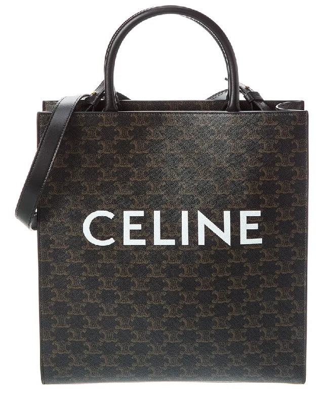 CELINE Vertical Cabas Medium Triomphe Coated Canvas & Leather Tote