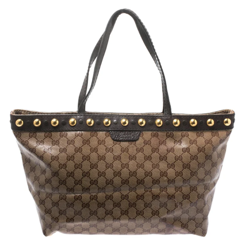 Gucci Beige/ebony Gg Crystal Canvas And Leather Medium Babouska Tote