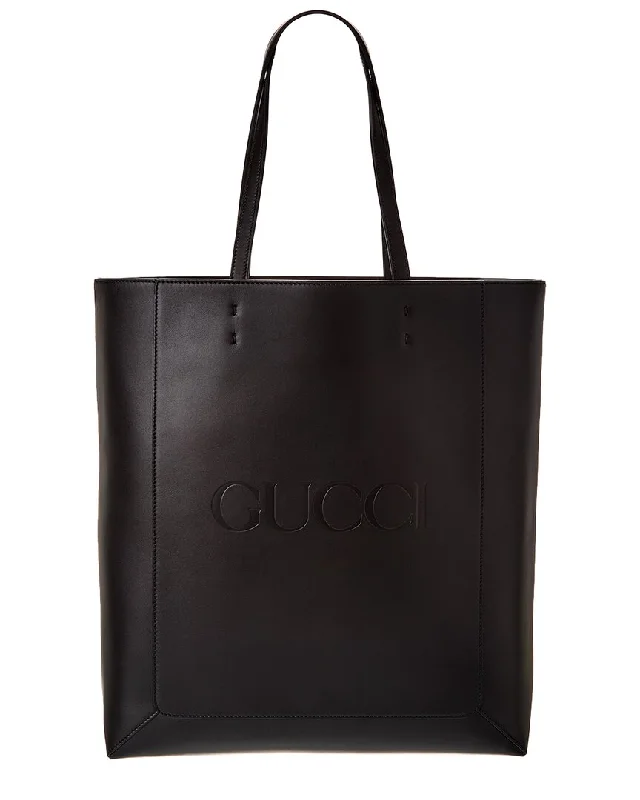 Gucci Logo Embossed Leather Tote