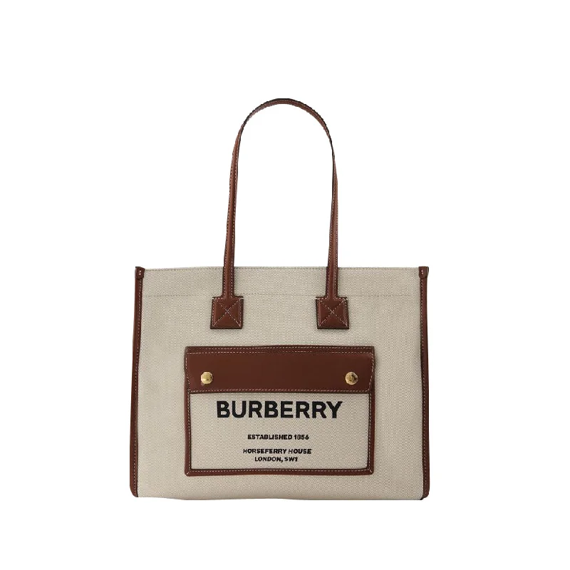 Ll Sm Pocket Dtl Ll6 Tote Bag - Burberry -  Natural/Tan - Cotton