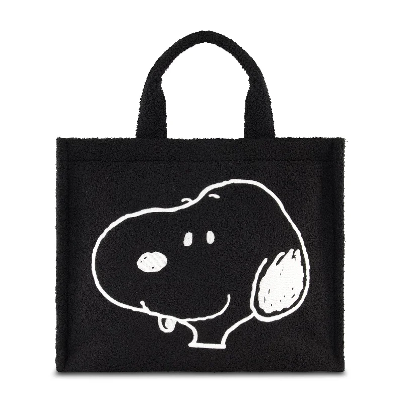 Peanuts Snoopy Black Sherpa Tote Bag with Trolley Strap