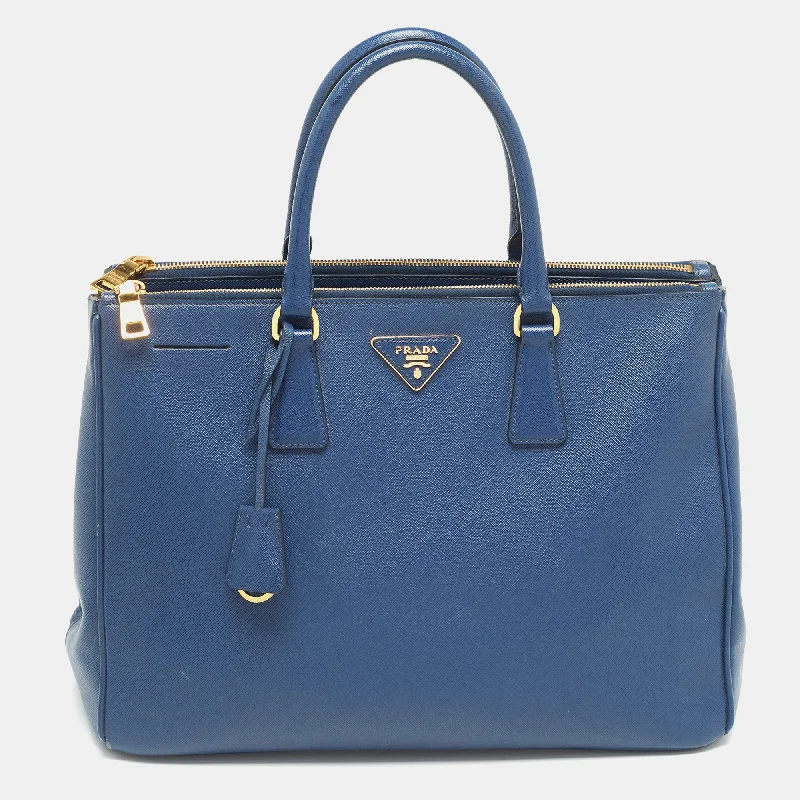 Prada Navy Blue Saffiano Lux Leather Large Double Zip Tote..