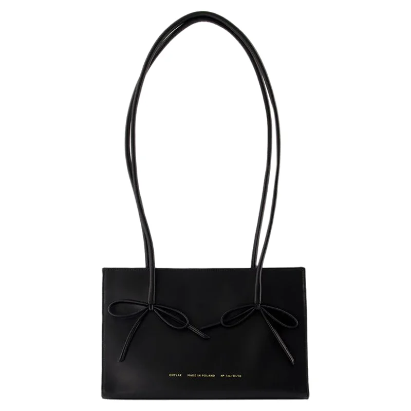 Shopper Bag With Bows - Chylak - Leather - Black