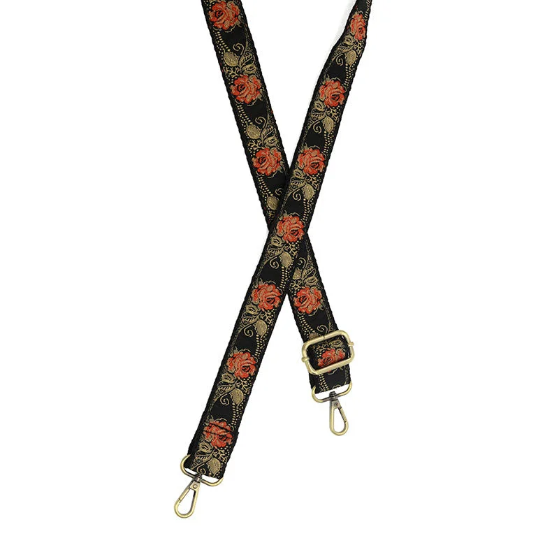 1.2" Red Climbing Rose Guitar Strap