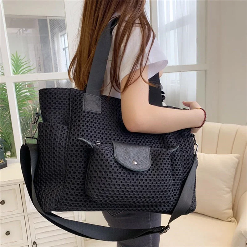 Black Tote For Weekender Lightweight Mesh Travel Shoulder Bag