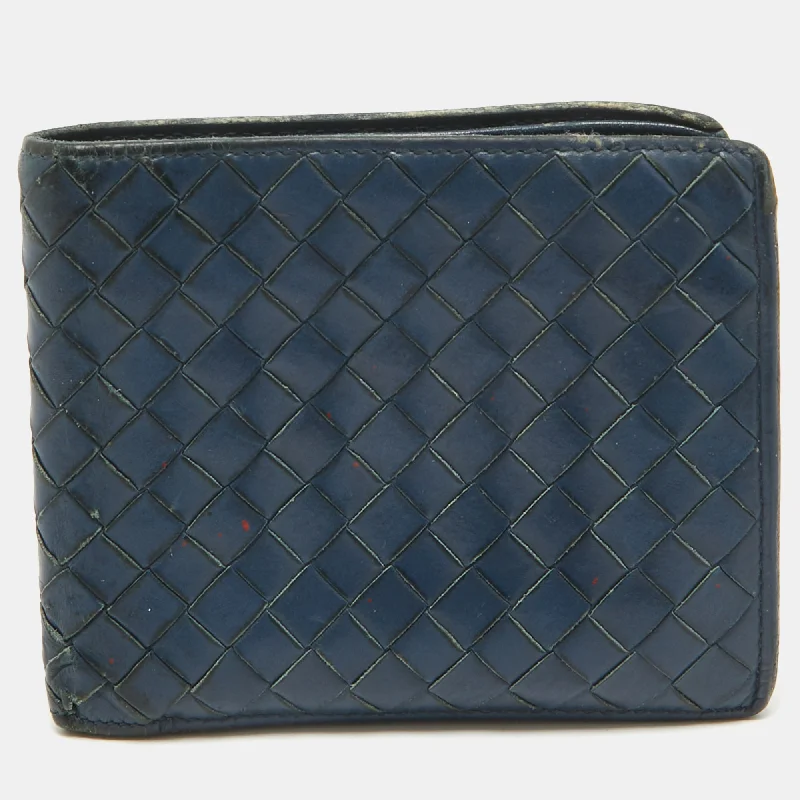 Bottega Veneta Dark Blue Intrecciato Leather Bifold Wallet