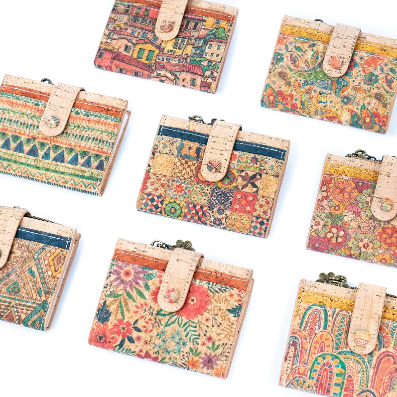 Printed Cork Women's Foldable Cardholder and Slim Wallet BAGD-571-MIX-8（8units）