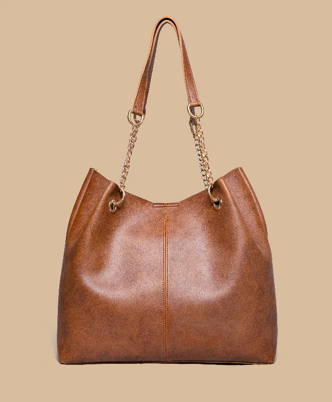 Chain Decor Shoulder Tote Bag (Chocolate Brown)