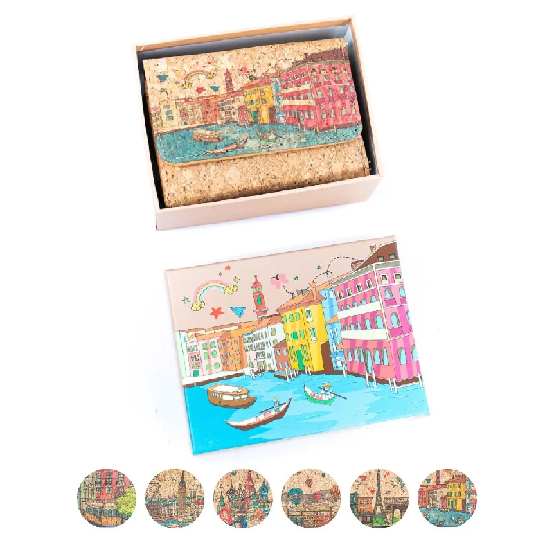 Women's Cork Wallet with City Landmarks Print BAGF-093