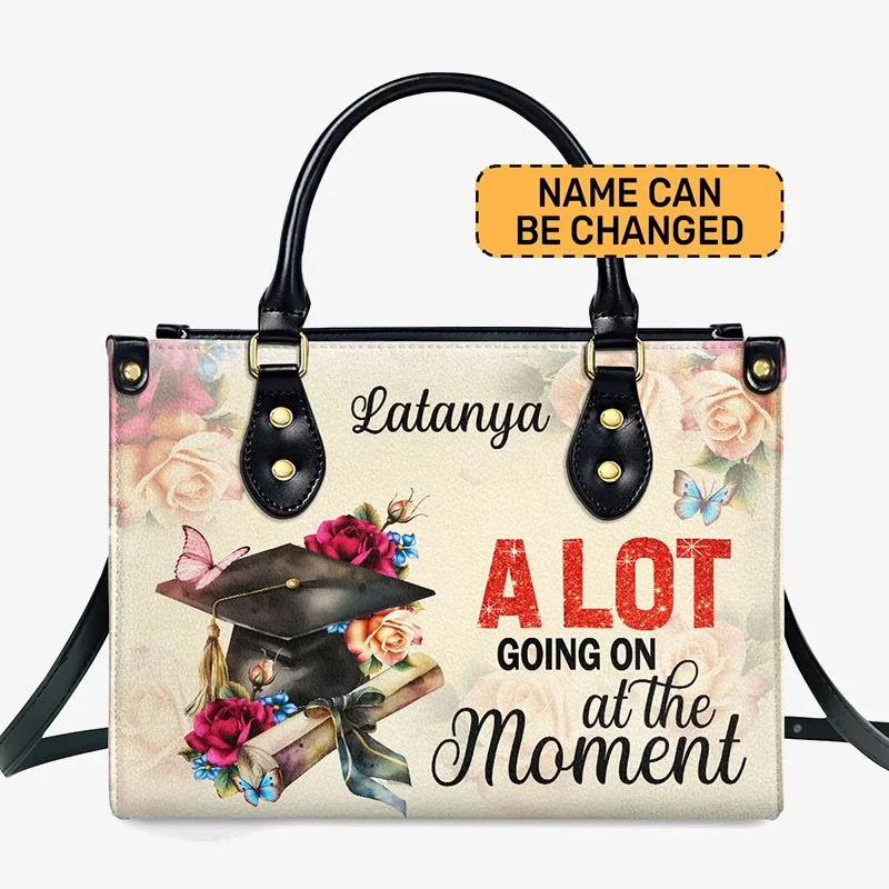 Custom Name Vegan Leather Tote Handbag Graduation Gift for Women