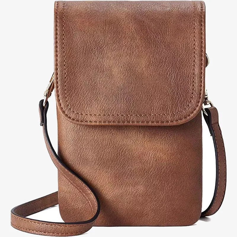 Elegant Leather Phone Bag Double Compartment Crossbody Purse For Women