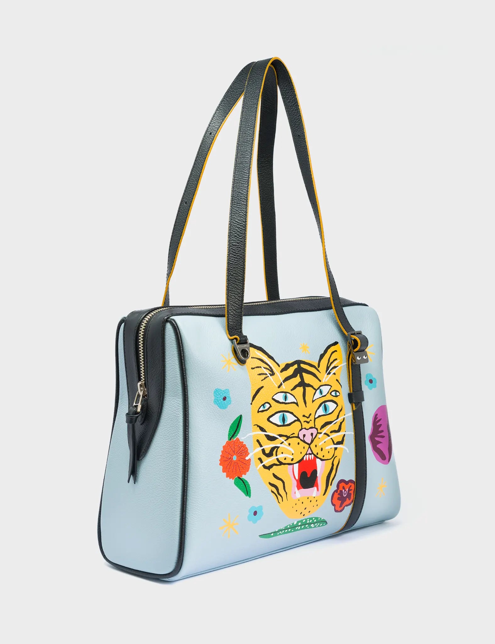 Esther Omphalodes Blue Satchel Bag - Tiger and Flowers Print