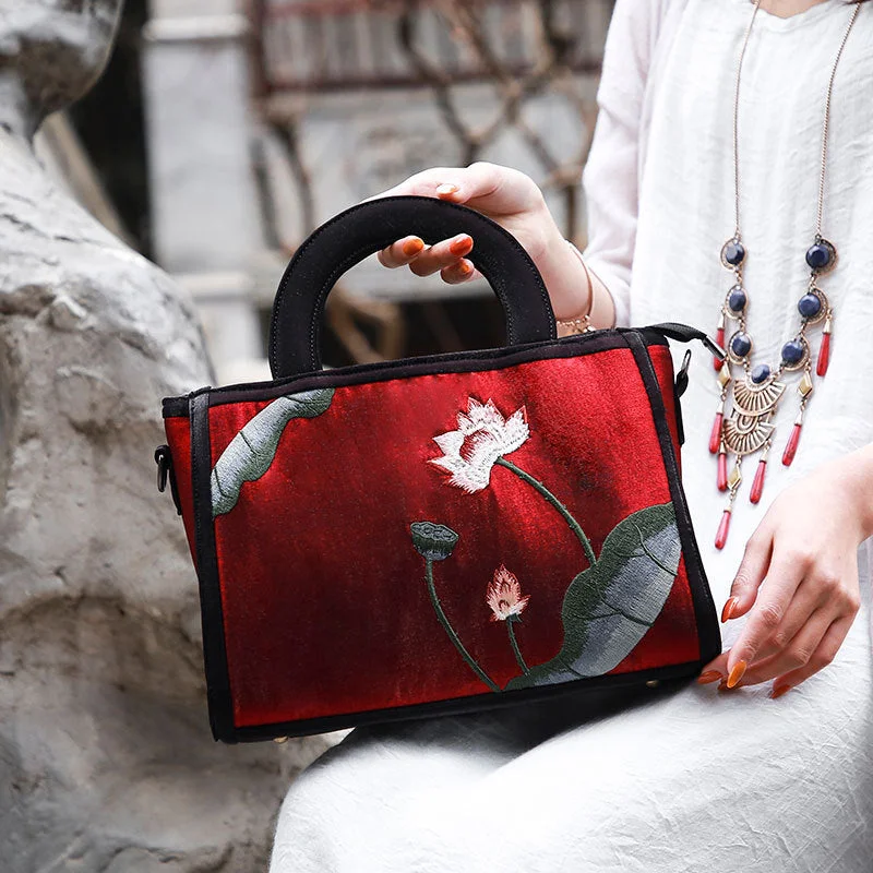 Ethnic Style Tote Floral Embroideried Crossbody Bag For Women