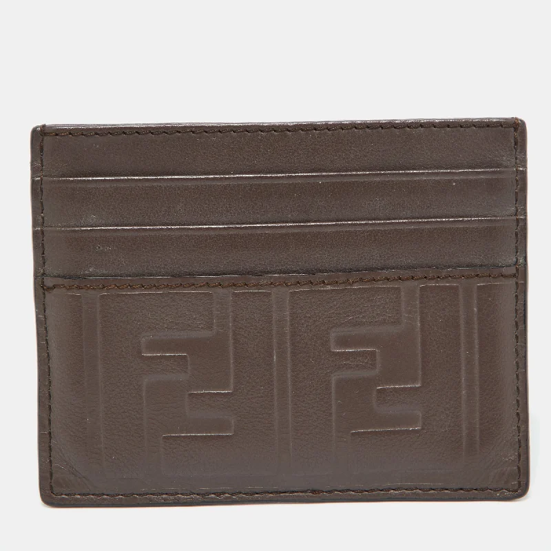 Fendi Brown Zucca Leather Card Holder..