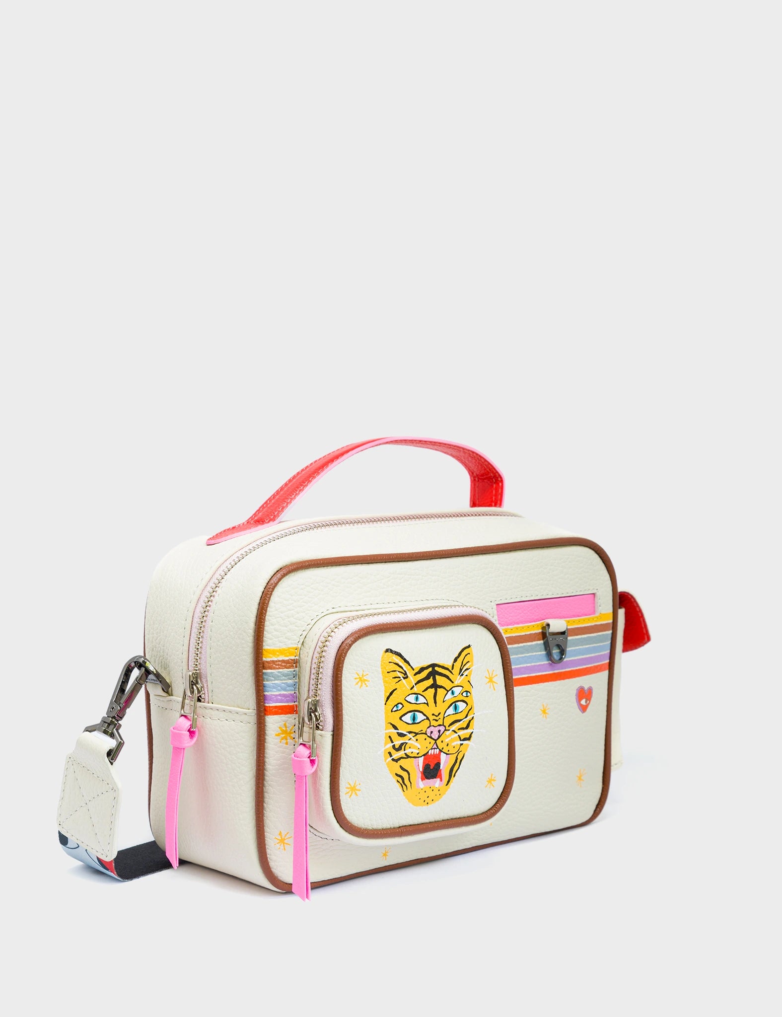 Ilan Radio Medium Cream Crossbody Bag - Happy Tiger Design