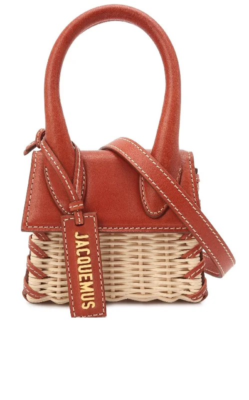 Leather and Rattan Chiquito Mini-Bag in Brown