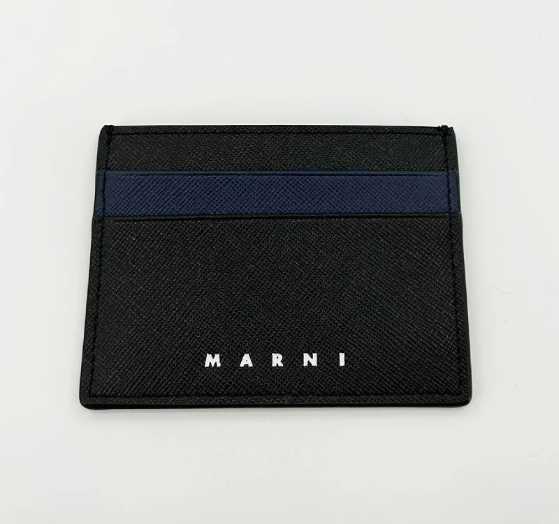 Marni Saffiano Leather Card Holder - Black/Blue