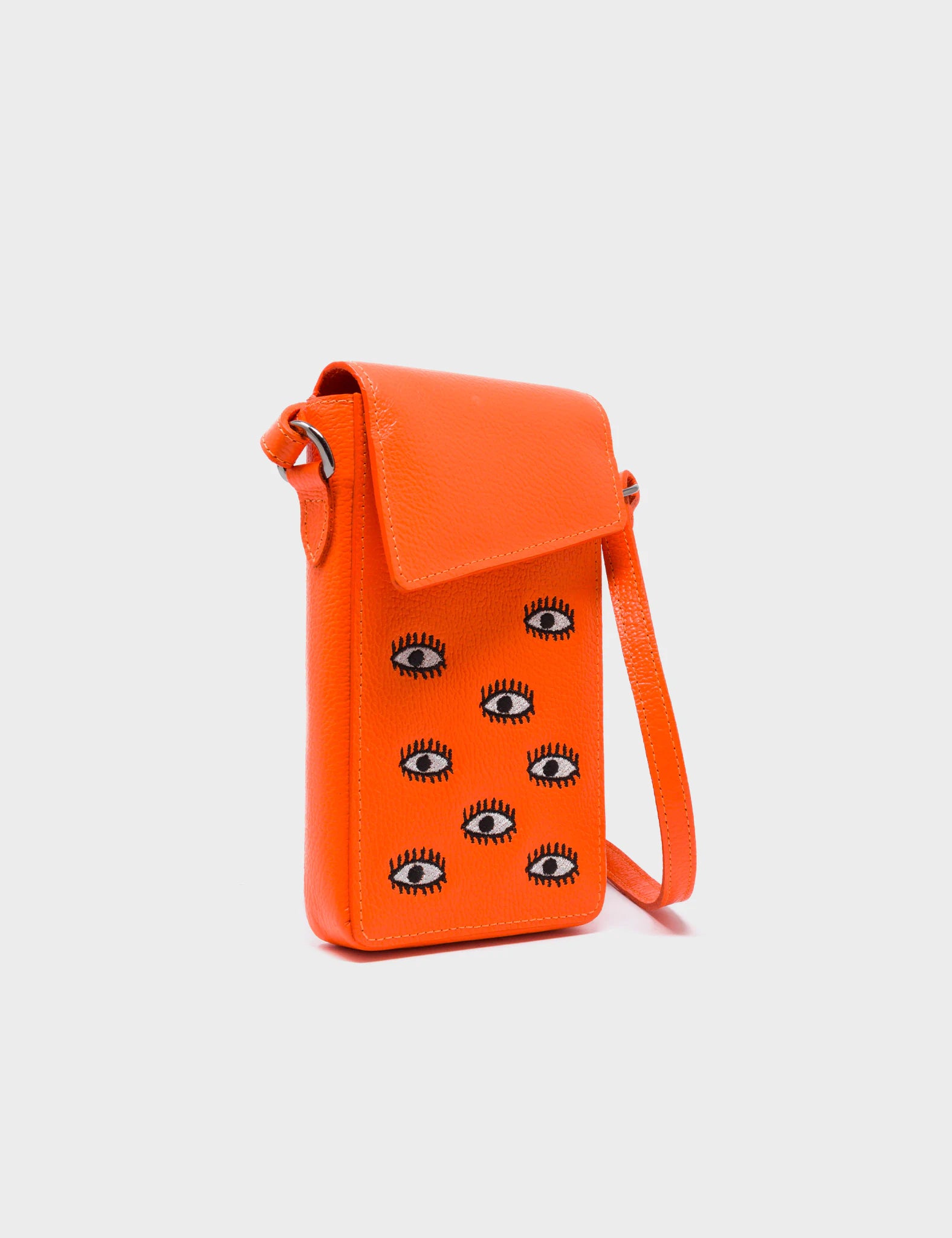 Max Neon Orange Cellphone Crossbody Pouch - All Over Eyes Embroidery