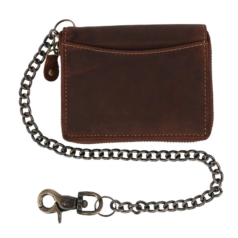 Men's Bifold Zip Around Chain Wallet with Interior Zip