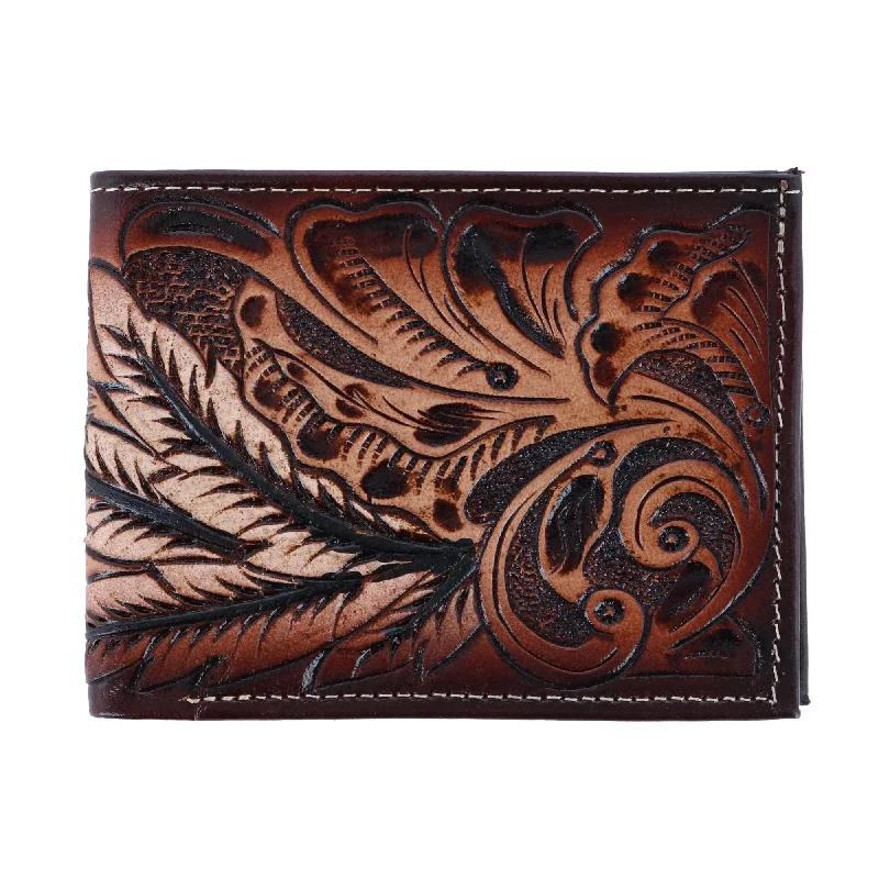 Men's Feather Tooled Leather Bifold Wallet