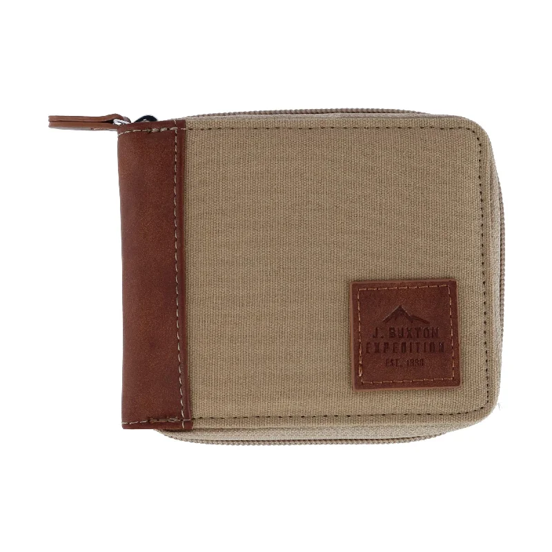 Men's RFID Canvas and Leather Zip Around Wallet