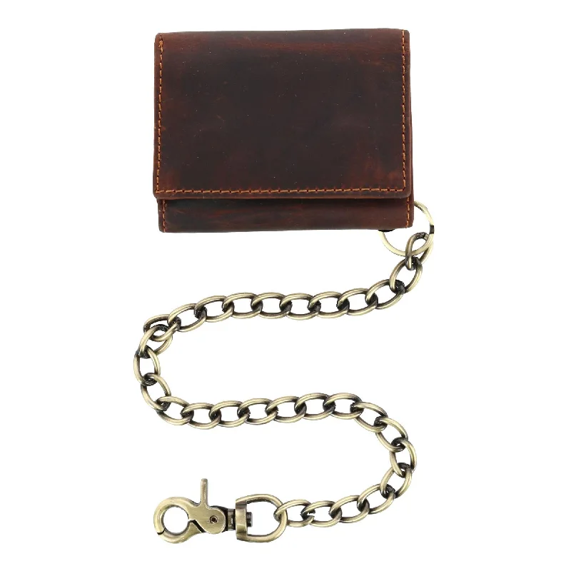 Men's RFID Vintage Leather Trifold Chain Wallet