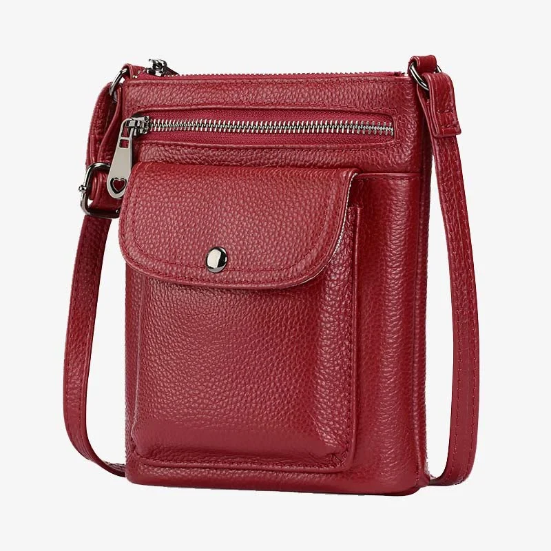 Multi-Pockets Phone Bag Womens Genuine Leather Crossbody Purse