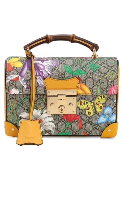 Multicolor Small GG Flora Bamboo Padlock Bag