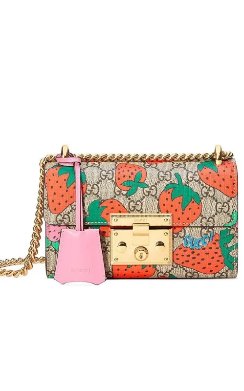 Padlock Gg Strawberry Small Shoulder Bag