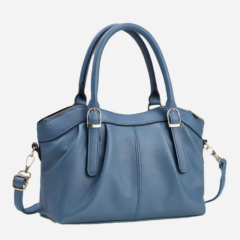 Plain Color Office Tote For Women Leather Top-Handle Bag