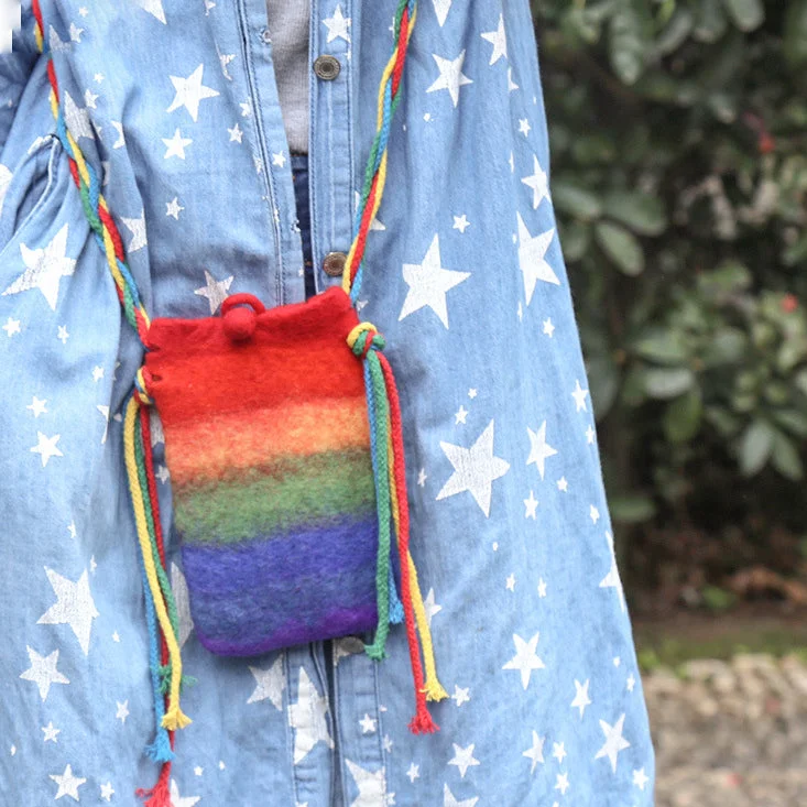 Rainbow Wool Felt Phone Bag For Women Cute Crossbody Bag