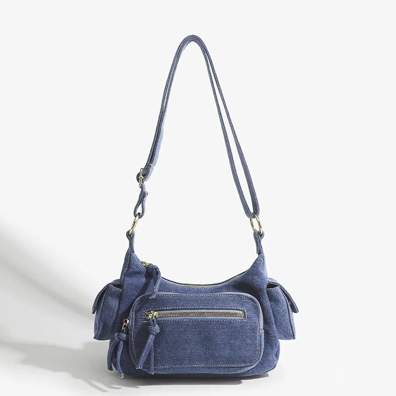 Solid Color Shoulder Bag For Women Minimalist Denim Crossbody Bag