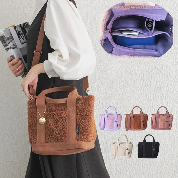 Teddy Fleece Tote Bag For Women Soft Crossbody Bag