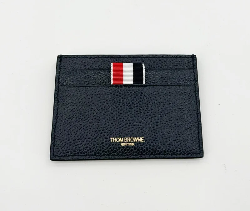 Thom Browne Pebbled Leather Card Holder - Navy