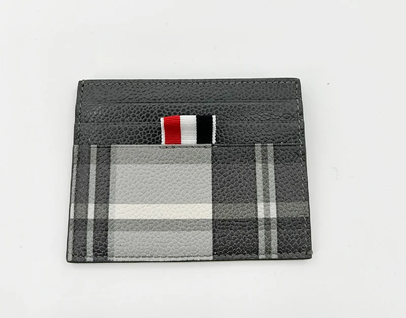 Thom Browne Plaid Leather Card Holder - Gray