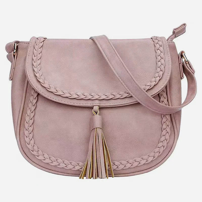 Twist Stripe Tassel Saddle Purse For Women Classic Crossbody Bag