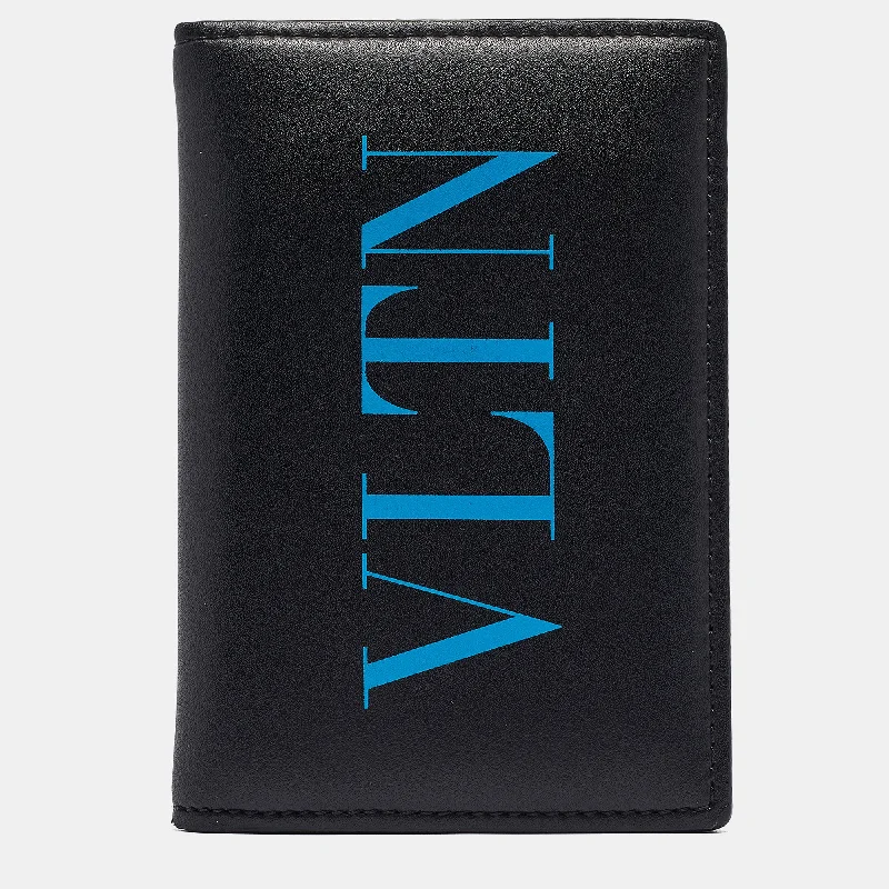 Valentino Black Leather Vltn Bifold Card Holder..